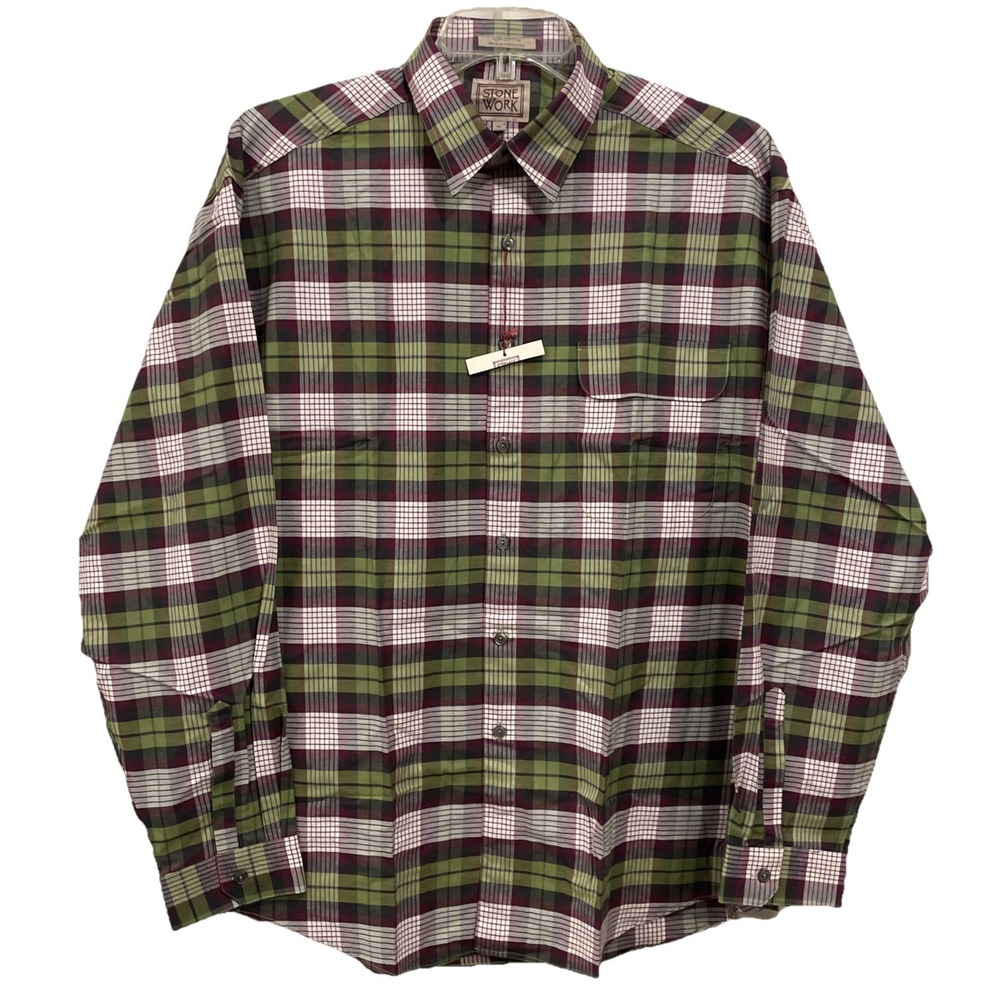 Stone Work NWT Green Plaid‎ Button Down Western Style Shirt Men's Size XL